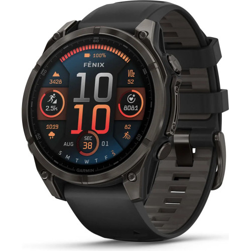 Garmin fenix 8 47mm AMOLED Sapphire Carbon Gray DLC Titanium with Black/Pebble Gray Silicone Band